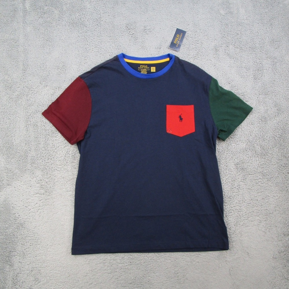 Polo Ralph Lauren Mens Colorblock Pocket T-Shirt Navy Multi Classic Fit M NWT